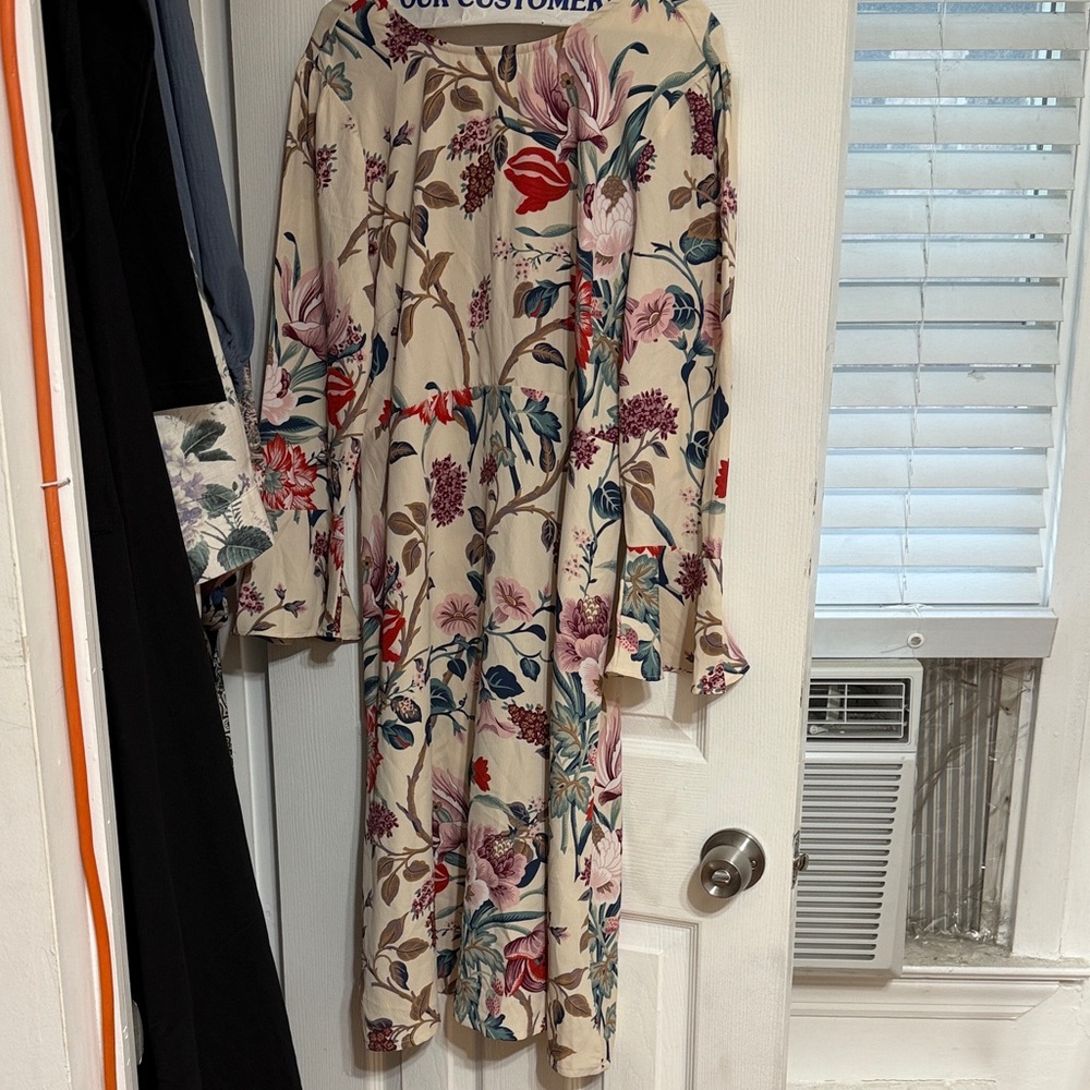 ASOS Cream Floral Midi Dress with Red and Pink Blooms